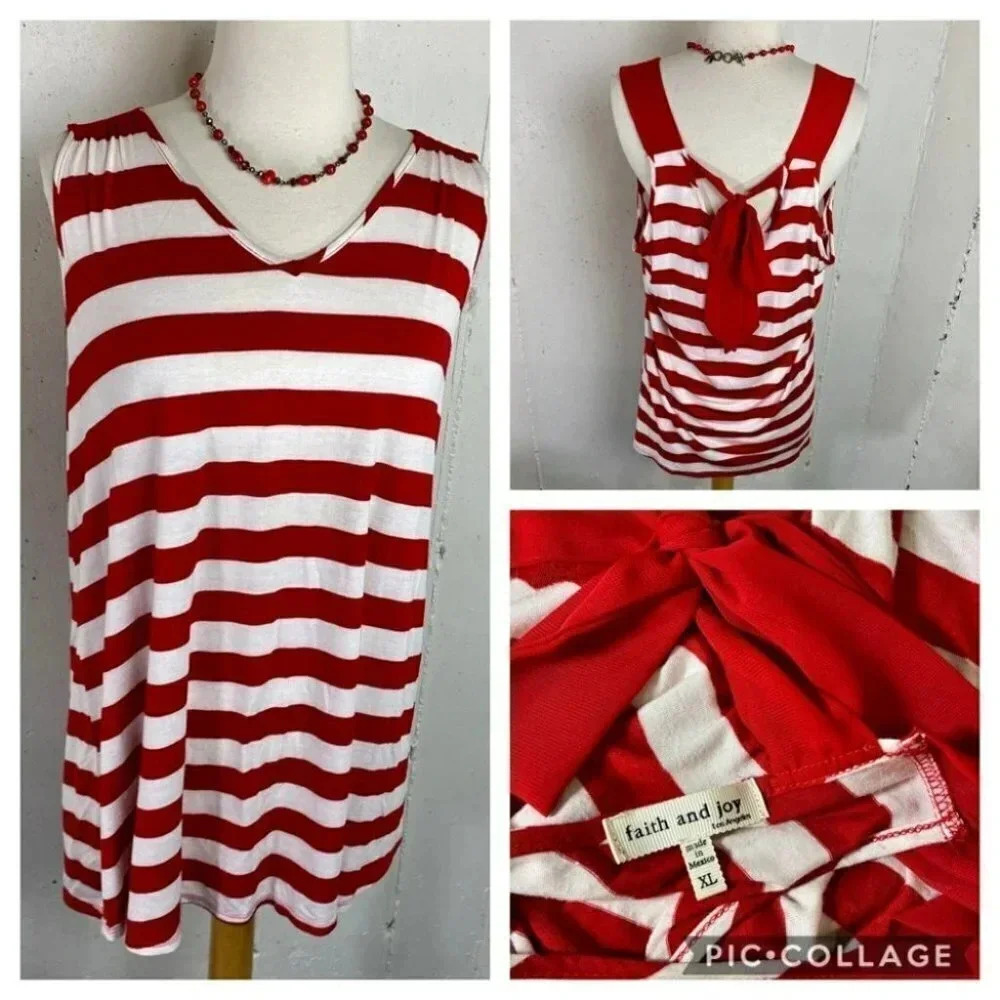 Faith & Joy LA XL Red/white color block tunic top